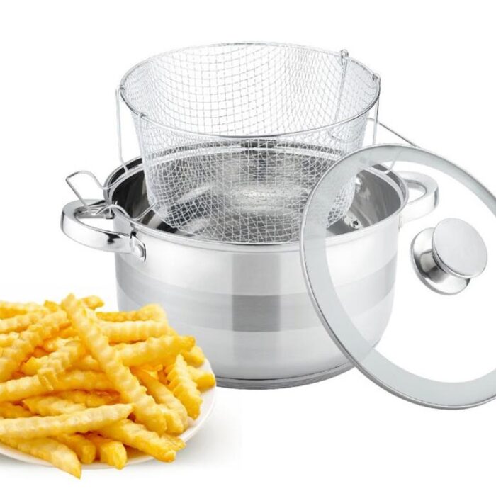 HELL.Cheffinger Ανοξείδωτη Κατσαρόλα Φριτέζα 24 cm με Πάτο Induction και Γυάλινο Καπάκι, SS04 40,00€